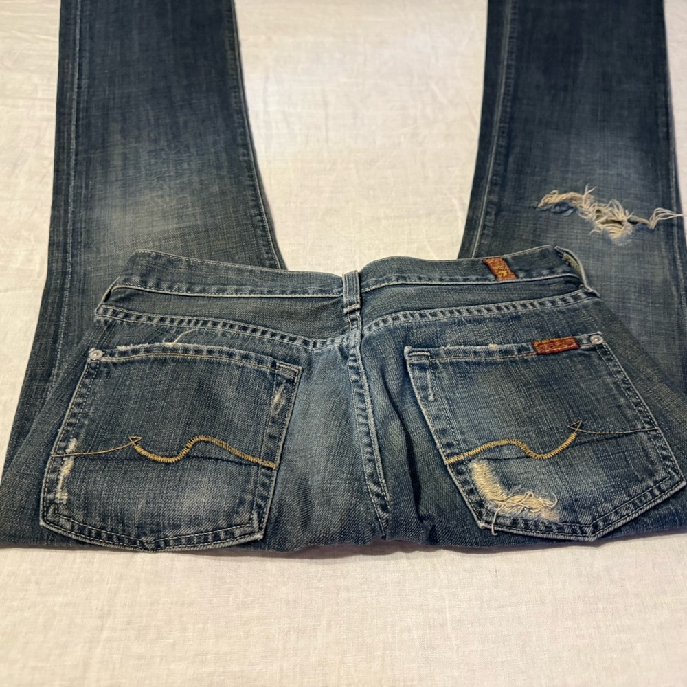 7 For All Mankind Women's Distressed Blue Skinny Jeans